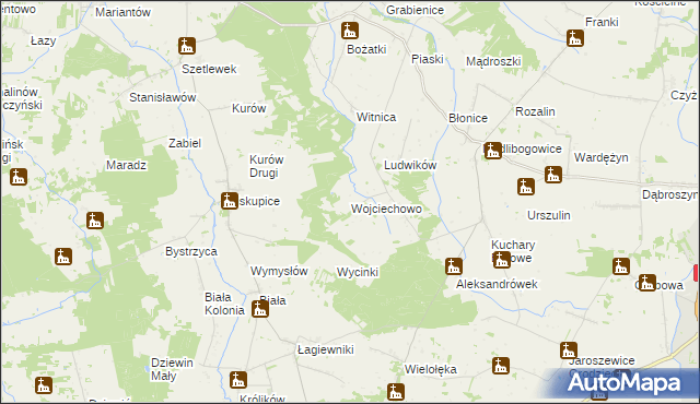 mapa Wojciechowo gmina Rzgów, Wojciechowo gmina Rzgów na mapie Targeo