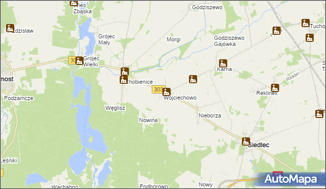 mapa Wojciechowo gmina Siedlec, Wojciechowo gmina Siedlec na mapie Targeo