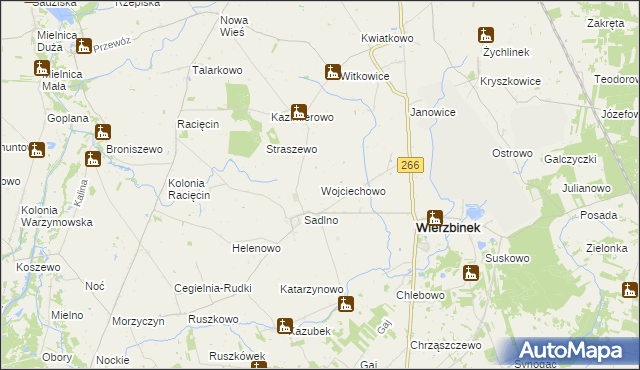 mapa Wojciechowo gmina Wierzbinek, Wojciechowo gmina Wierzbinek na mapie Targeo