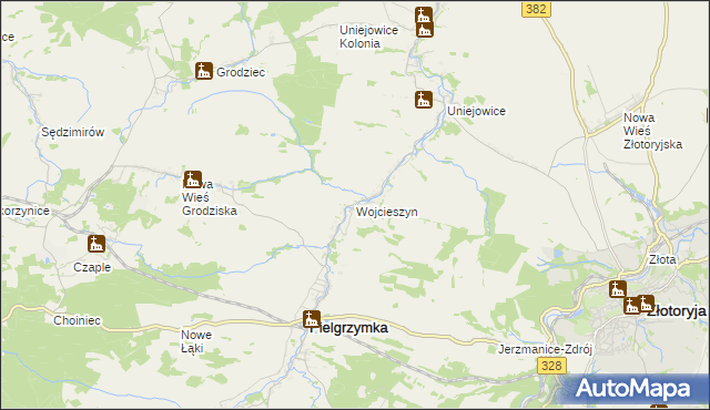 mapa Wojcieszyn gmina Pielgrzymka, Wojcieszyn gmina Pielgrzymka na mapie Targeo