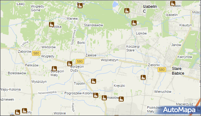 mapa Wojcieszyn gmina Stare Babice, Wojcieszyn gmina Stare Babice na mapie Targeo