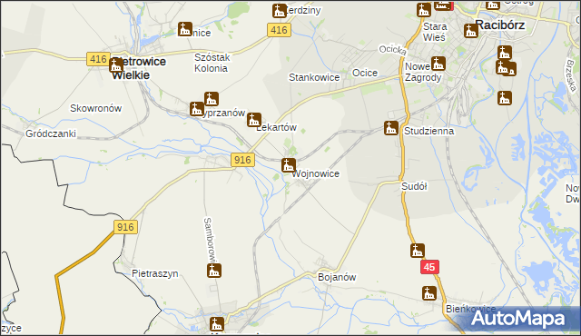 mapa Wojnowice gmina Krzanowice, Wojnowice gmina Krzanowice na mapie Targeo