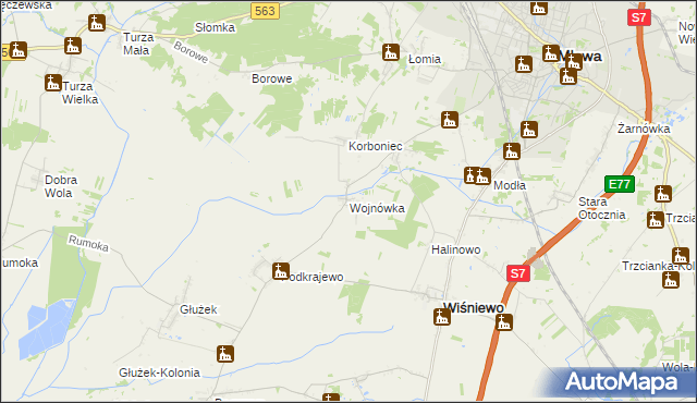 mapa Wojnówka gmina Wiśniewo, Wojnówka gmina Wiśniewo na mapie Targeo