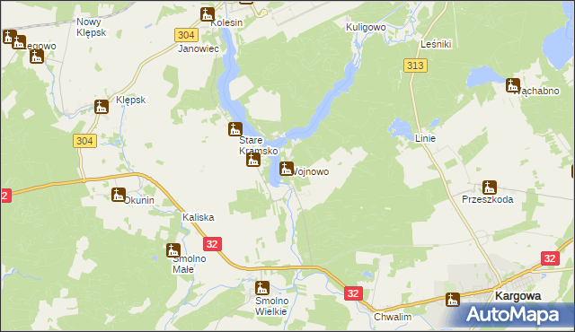 mapa Wojnowo gmina Kargowa, Wojnowo gmina Kargowa na mapie Targeo