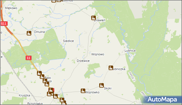 mapa Wojnowo gmina Szczecinek, Wojnowo gmina Szczecinek na mapie Targeo