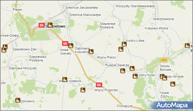 mapa Wojny-Piecki, Wojny-Piecki na mapie Targeo