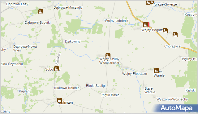 mapa Wojny-Szuby Włościańskie, Wojny-Szuby Włościańskie na mapie Targeo