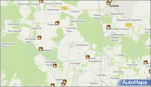 mapa Wojsławice gmina Zduńska Wola, Wojsławice gmina Zduńska Wola na mapie Targeo