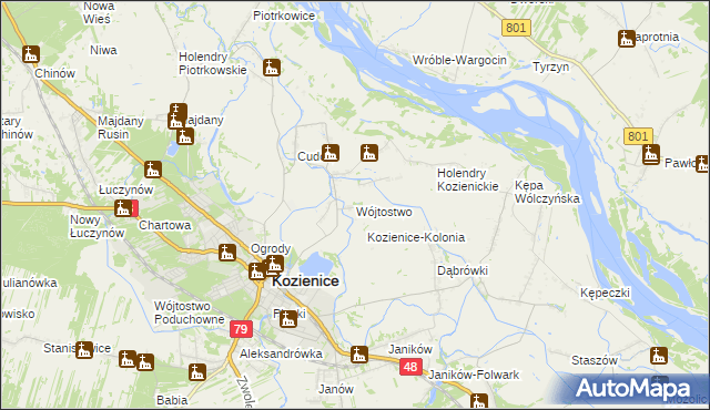 mapa Wójtostwo gmina Kozienice, Wójtostwo gmina Kozienice na mapie Targeo