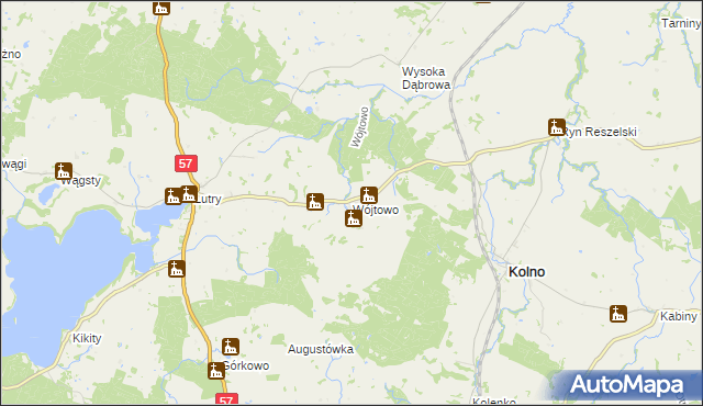 mapa Wójtowo gmina Kolno, Wójtowo gmina Kolno na mapie Targeo