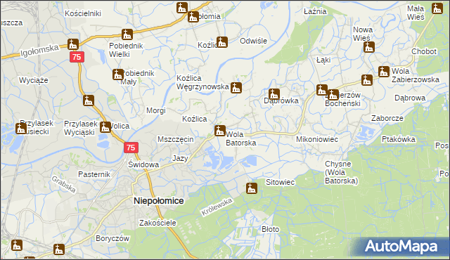 mapa Wola Batorska, Wola Batorska na mapie Targeo