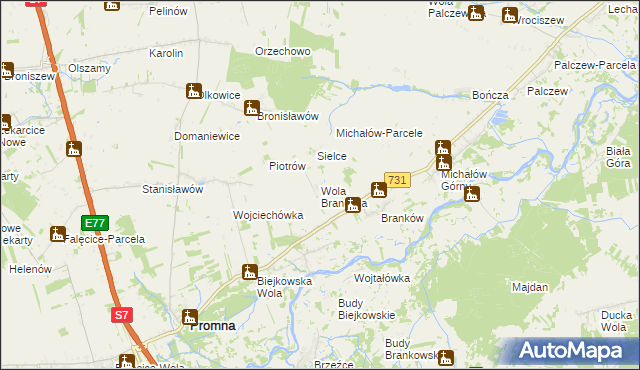 mapa Wola Branecka, Wola Branecka na mapie Targeo