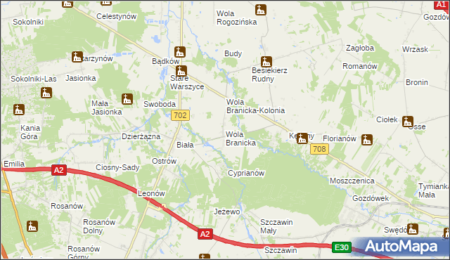 mapa Wola Branicka, Wola Branicka na mapie Targeo