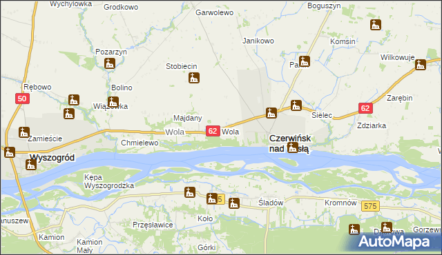 mapa Wola gmina Czerwińsk nad Wisłą, Wola gmina Czerwińsk nad Wisłą na mapie Targeo