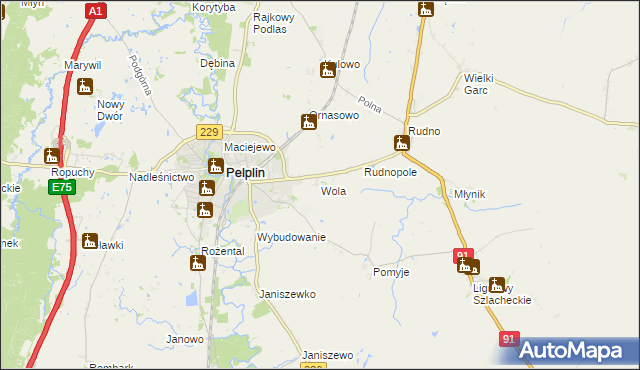 mapa Wola gmina Pelplin, Wola gmina Pelplin na mapie Targeo