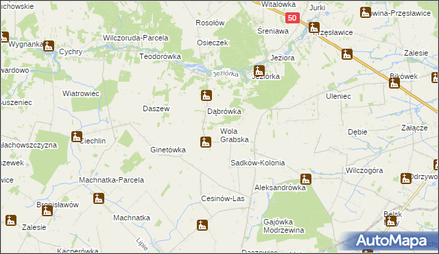 mapa Wola Grabska, Wola Grabska na mapie Targeo