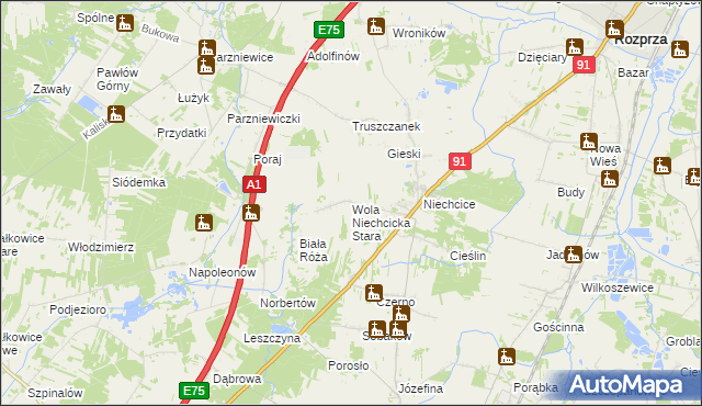 mapa Wola Niechcicka Stara, Wola Niechcicka Stara na mapie Targeo