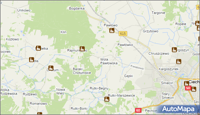 mapa Wola Pawłowska gmina Ciechanów, Wola Pawłowska gmina Ciechanów na mapie Targeo