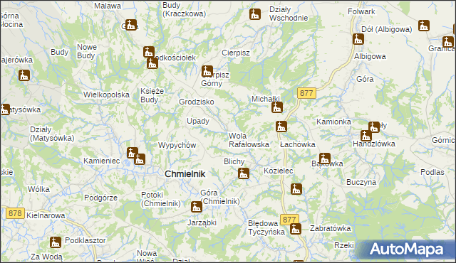 mapa Wola Rafałowska gmina Chmielnik, Wola Rafałowska gmina Chmielnik na mapie Targeo