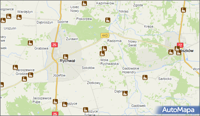 mapa Wola Rychwalska, Wola Rychwalska na mapie Targeo