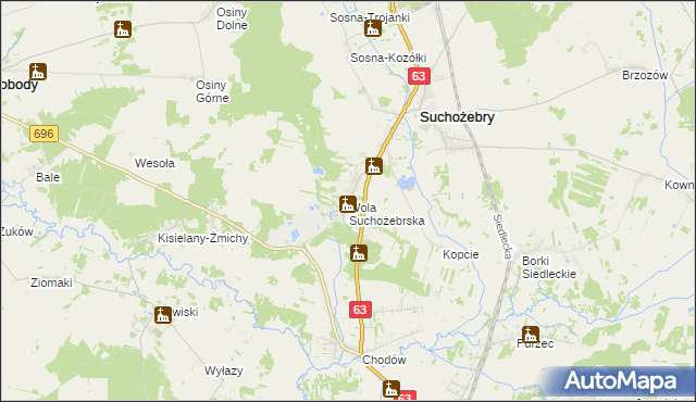 mapa Wola Suchożebrska, Wola Suchożebrska na mapie Targeo