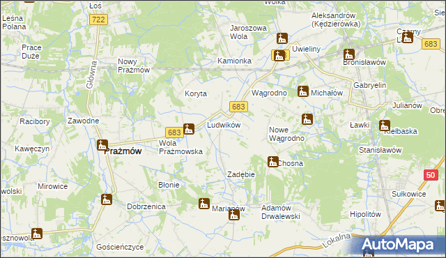 mapa Wola Wągrodzka, Wola Wągrodzka na mapie Targeo