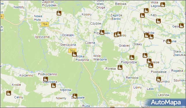 mapa Wola Wąkopna, Wola Wąkopna na mapie Targeo