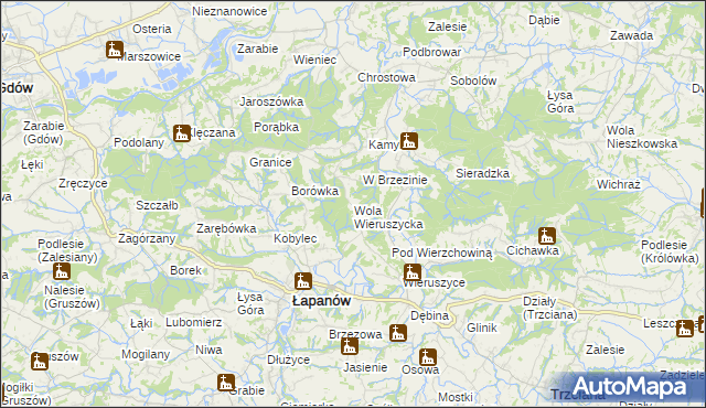 mapa Wola Wieruszycka, Wola Wieruszycka na mapie Targeo