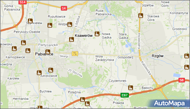 mapa Wola Zaradzyńska, Wola Zaradzyńska na mapie Targeo