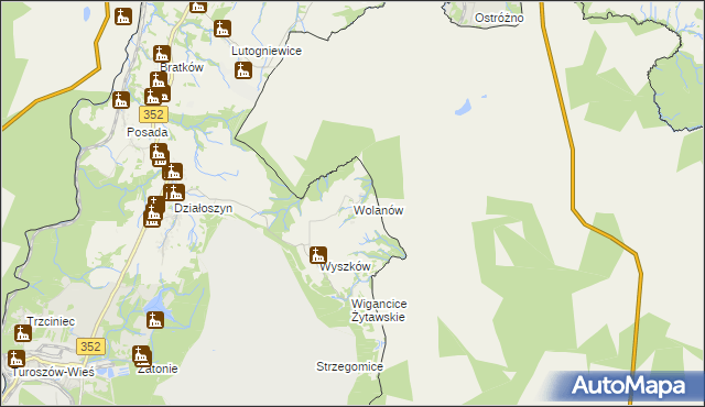 mapa Wolanów gmina Bogatynia, Wolanów gmina Bogatynia na mapie Targeo