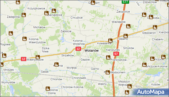 mapa Wolanów powiat radomski, Wolanów powiat radomski na mapie Targeo