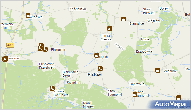 mapa Wolęcin gmina Radłów, Wolęcin gmina Radłów na mapie Targeo