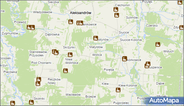 mapa Wolica gmina Aleksandrów, Wolica gmina Aleksandrów na mapie Targeo