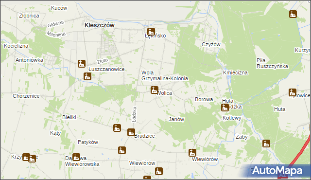 mapa Wolica gmina Kleszczów, Wolica gmina Kleszczów na mapie Targeo