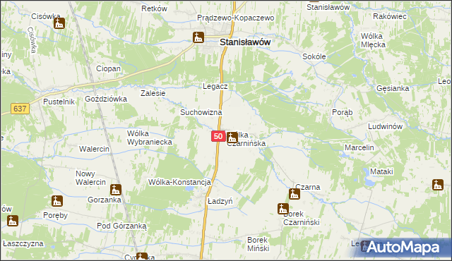 mapa Wólka Czarnińska, Wólka Czarnińska na mapie Targeo