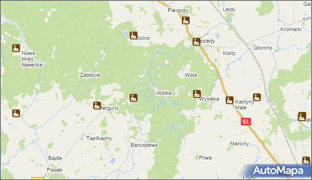 mapa Wólka gmina Bartoszyce, Wólka gmina Bartoszyce na mapie Targeo