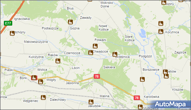 mapa Wólka gmina Jędrzejów, Wólka gmina Jędrzejów na mapie Targeo