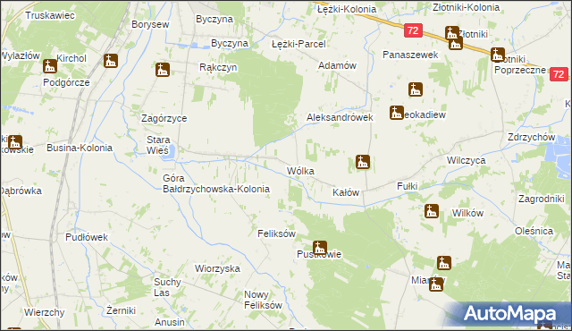 mapa Wólka gmina Poddębice, Wólka gmina Poddębice na mapie Targeo