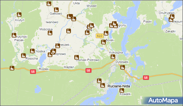 mapa Wólka gmina Ruciane-Nida, Wólka gmina Ruciane-Nida na mapie Targeo