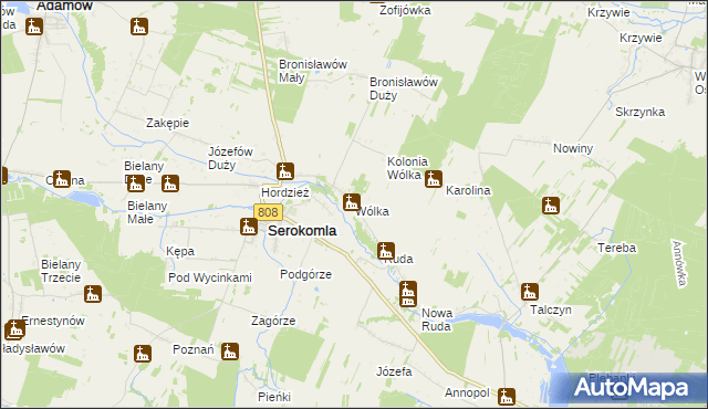 mapa Wólka gmina Serokomla, Wólka gmina Serokomla na mapie Targeo