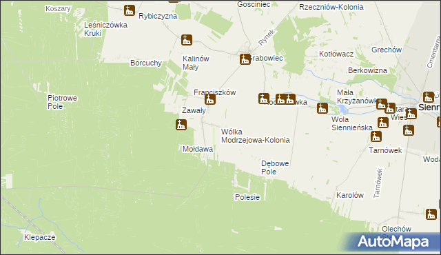 mapa Wólka Modrzejowa-Kolonia, Wólka Modrzejowa-Kolonia na mapie Targeo