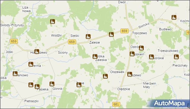 mapa Wólka Zaleska gmina Wyszki, Wólka Zaleska gmina Wyszki na mapie Targeo