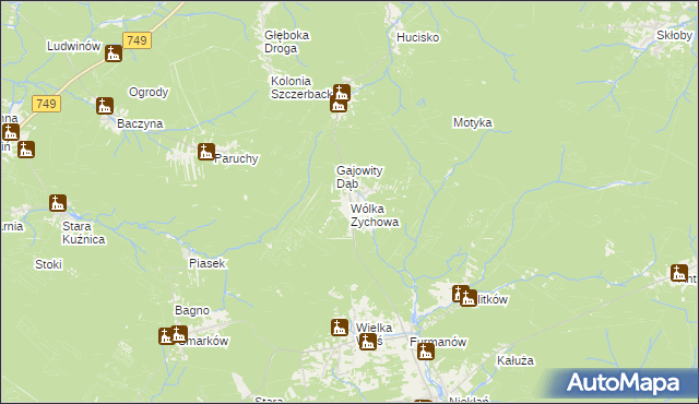 mapa Wólka Zychowa, Wólka Zychowa na mapie Targeo