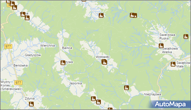 mapa Wołowiec gmina Sękowa, Wołowiec gmina Sękowa na mapie Targeo