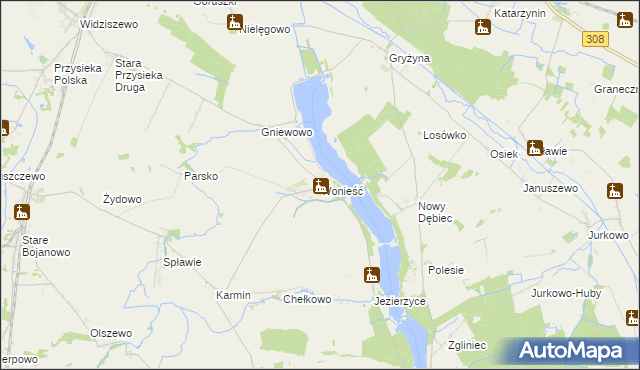 mapa Wonieść gmina Śmigiel, Wonieść gmina Śmigiel na mapie Targeo