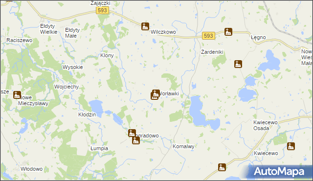 mapa Worławki gmina Świątki, Worławki gmina Świątki na mapie Targeo