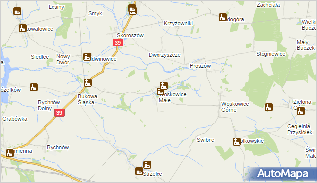 mapa Woskowice Małe, Woskowice Małe na mapie Targeo