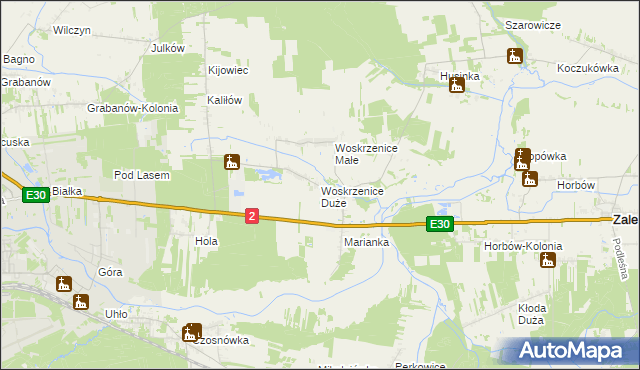 mapa Woskrzenice Duże, Woskrzenice Duże na mapie Targeo