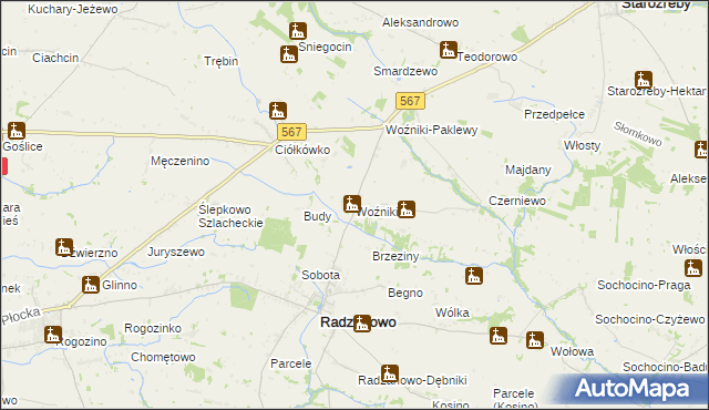 mapa Woźniki gmina Radzanowo, Woźniki gmina Radzanowo na mapie Targeo