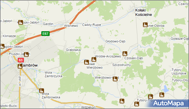 mapa Wróble-Arciszewo, Wróble-Arciszewo na mapie Targeo